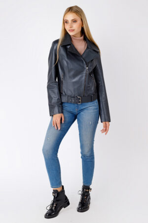 Куртка женская из натуральной кожи темно-серая, модель Z-41