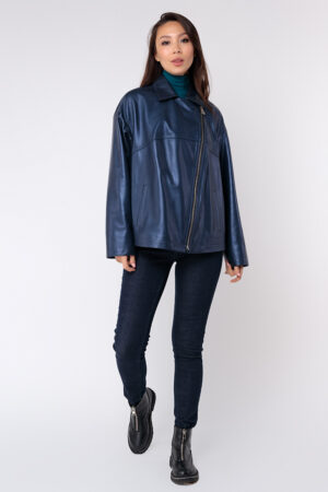 Куртка женская из натуральной кожи синяя, модель N-715