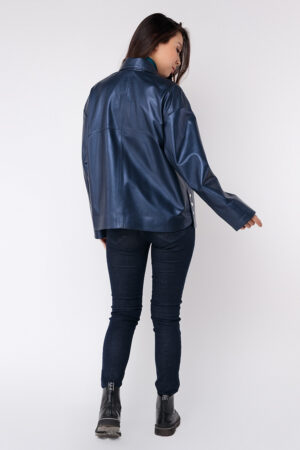 Куртка женская из натуральной кожи синяя, модель N-715