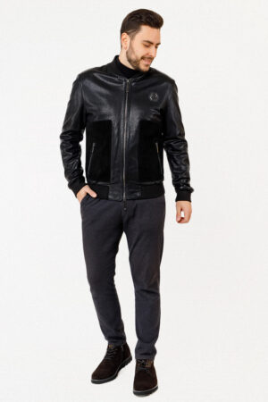 Куртка мужская из натуральной кожи черная, модель Mdl-8