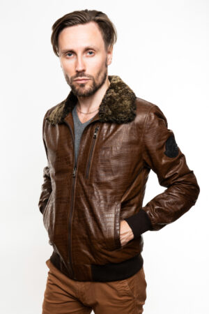 Куртка мужская из натуральной кожи темно-серая, модель Mdl-9
