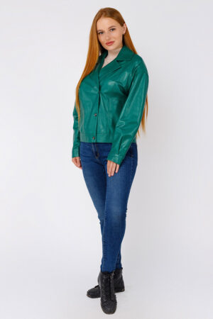 Куртка женская из натуральной кожи зеленая, модель A-420