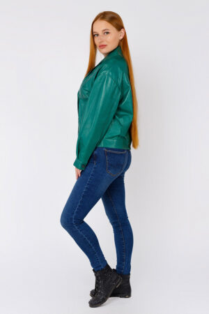 Куртка женская из натуральной кожи зеленая, модель A-420