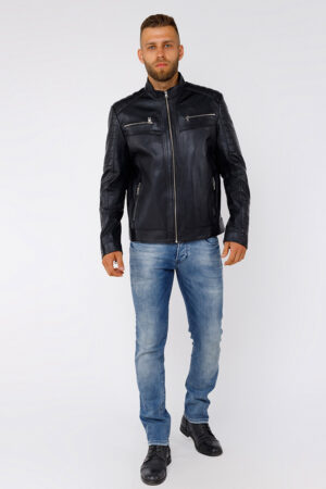 Куртка мужская из натуральной кожи черная, модель 039