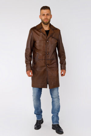 Куртка мужская из натуральной кожи темно-синяя, модель Be-900