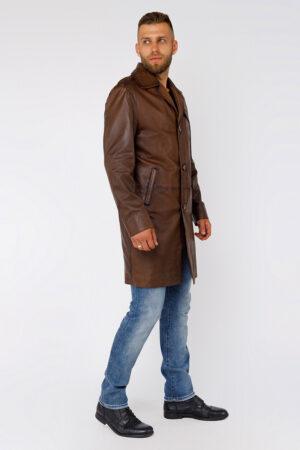 Куртка чоловіча з натуральної шкіри коричнева, модель Ep-pl