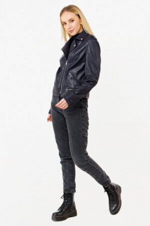 Куртка жіноча з натуральної шкіри темно-синя, модель Zc-03