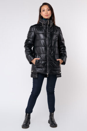 Куртка женская из натуральной кожи черная, модель P-2075