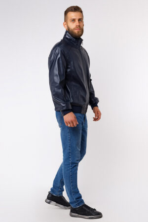Куртка чоловіча з натуральної шкіри темно-синя, модель Be-900