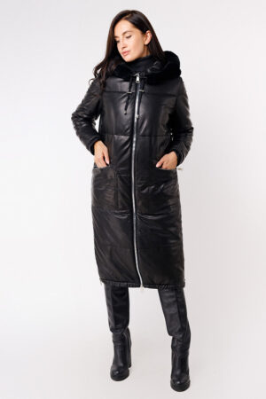 Куртка женская из натуральной кожи черная, модель N-590e/kps