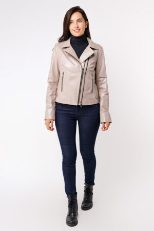 Куртка женская из натуральной кожи бежевая, модель 1403