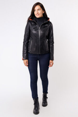 Куртка женская из натуральной кожи черная, модель Kbk-300/kps