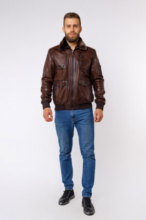 Куртка мужская из натуральной кожи коричневая, модель Ep-410