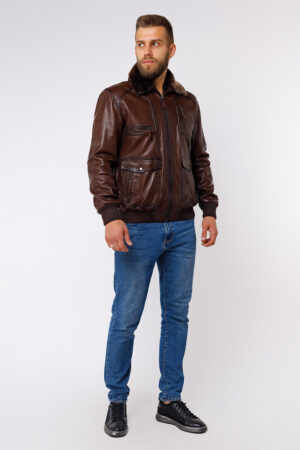 Куртка мужская из натуральной кожи коричневая, модель Ep-410