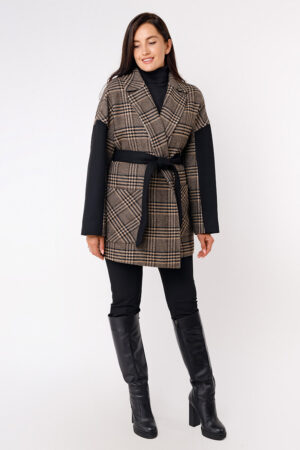 Пальто жіноче з кашемір чорний/сiре, модель 1566