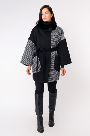 Пальто жіноче з кашемір чорний/бежеве, модель 1584