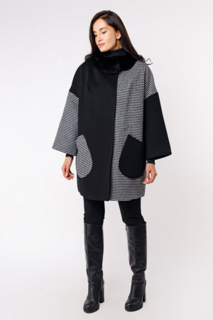 Пальто женское из кашемир черное/серое, модель 1566