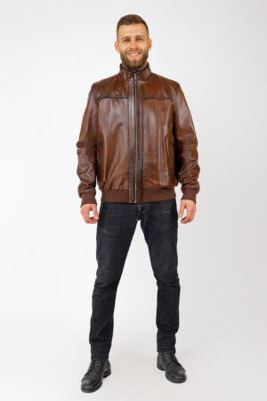Куртка чоловіча з натуральної шкіри коричнева, модель Koleg