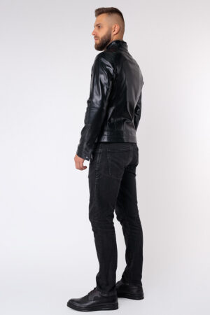 Куртка мужская из натуральной кожи черная, модель 315