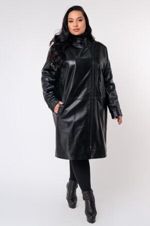 Куртка женская из натуральной кожи черная, модель P-2008