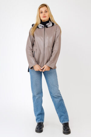 Куртка женская из натуральной кожи бежевая, модель 1440/parka/kps/двухстор