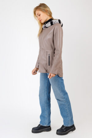 Куртка жіноча з натуральної шкіри бежева, модель 1440/parka/kps/двухстор
