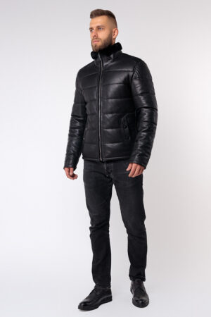 Куртка мужская из натуральной кожи черная, модель 5523/kps