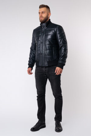 Куртка мужская из натуральной кожи черная, модель 469