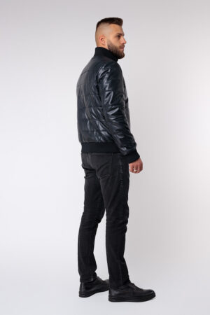 Куртка мужская из натуральной кожи темно-синяя, модель 5515