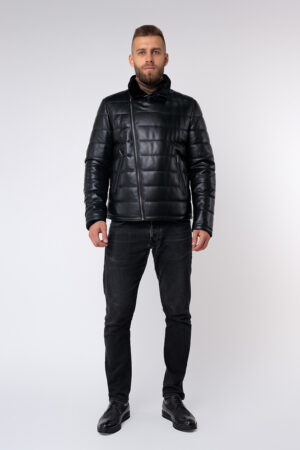Куртка мужская из натуральной кожи черная, модель 5441