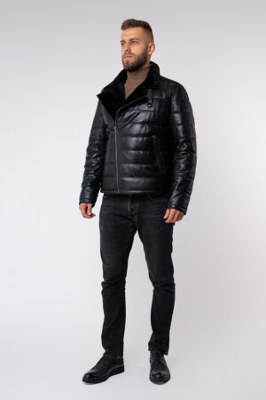 Куртка мужская из натуральной кожи черная, модель 5530