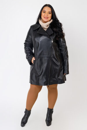 Куртка женская из натуральной кожи черная, модель P-2075