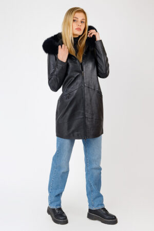 Куртка женская из натуральной кожи черная, модель A003/kps