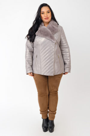 Куртка женская из натуральной кожи серая перламутр, модель 9020
