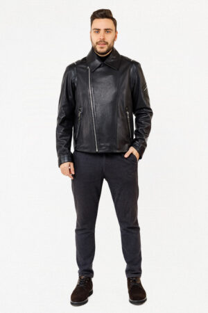 Куртка мужская из натуральной кожи черная, модель M-71