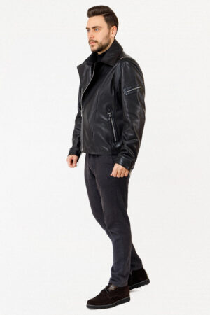 Куртка мужская из натуральной кожи черная, модель M-71