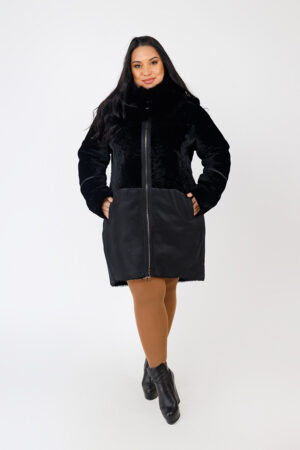 Куртка женская из натуральной овчины черная, модель 2121