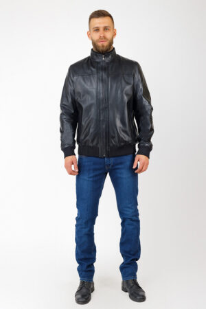 Куртка мужская из натуральной кожи темно-синяя, модель Franco/двух