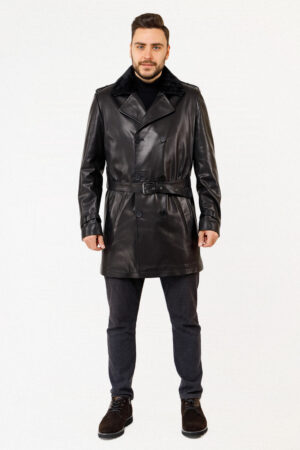 Куртка мужская из натуральной кожи черная, модель 1359