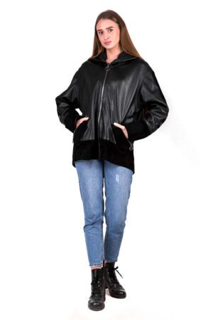 Куртка женская из натуральной кожи черная, модель 99860