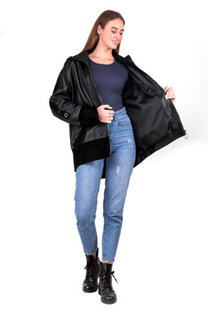 Куртка женская из кожи/jumbo/замш черная, модель 181/kps