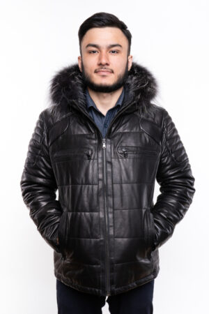Куртка мужская из натуральной кожи черная, модель 1359