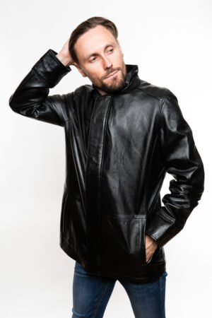 Куртка мужская из натуральной кожи черная, модель Diesel