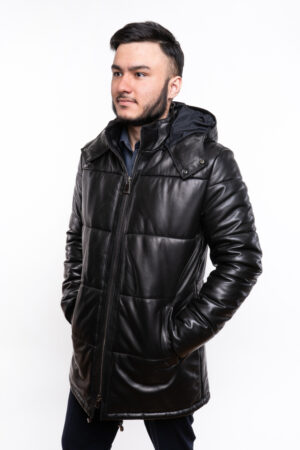 Куртка мужская из натуральной кожи черная, модель 4022
