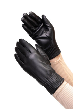 Перчатки женские из натуральных кож черные, модель W-2105/лайка