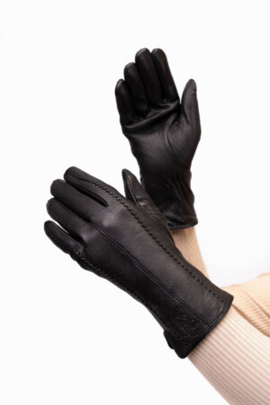 Перчатки женские из натуральных кож черные, модель 104/олень
