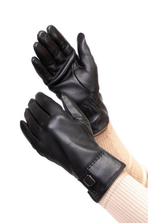 Перчатки женские из натуральных кож черные, модель W-2110/лайка