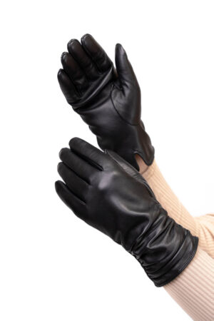 Перчатки женские из натуральных кож черные, модель W-2107/лайка
