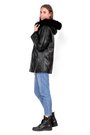 Куртка жіноча з кожа/песец чорна, модель 19006/kps