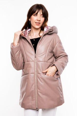 Куртка женская из натуральной кожи пудра перламутр, модель 2092/kps